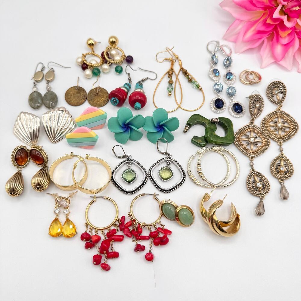20 Pair Pierced Costume Jewelry Earring Lot Mixed Styles Vintage To Now Reseller